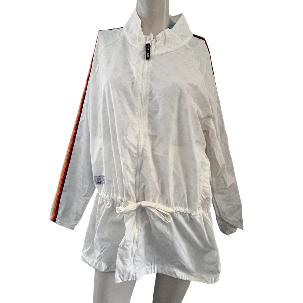 Aldi Gear Ladies‎ Windbreaker Jacket XL White Rainbow Stripe Athletic Long New